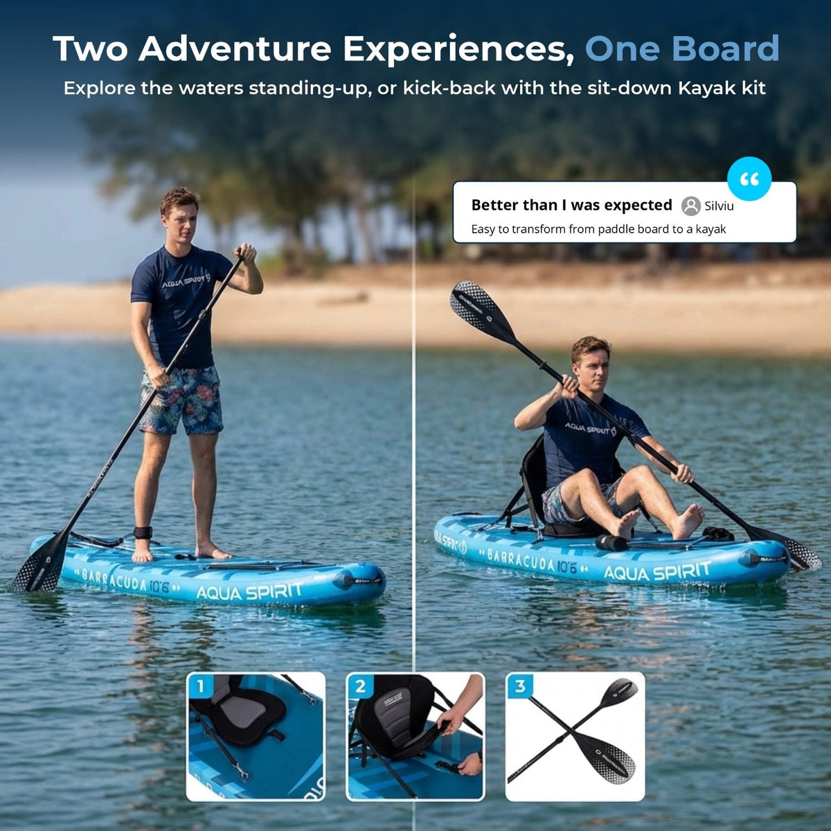Aqua Spirit Barracuda 10'6" Inflatable Paddle Board & Kayak Package