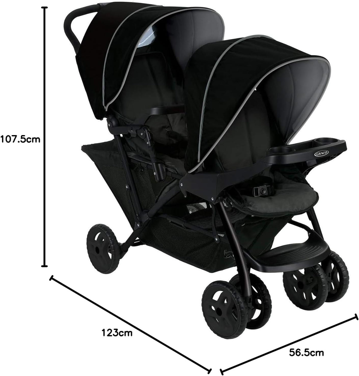 Graco Stadium Duo Tandem Double Pushchair – Black/Grey