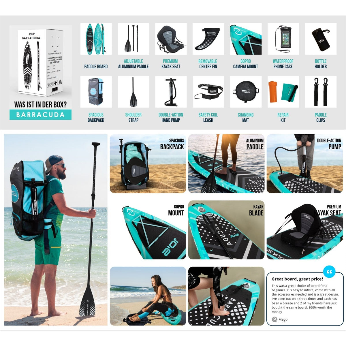 Aqua Spirit Barracuda 10'6" Inflatable Paddle Board & Kayak Package