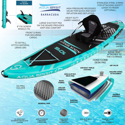 Aqua Spirit Barracuda 10'6" Inflatable Paddle Board & Kayak Package