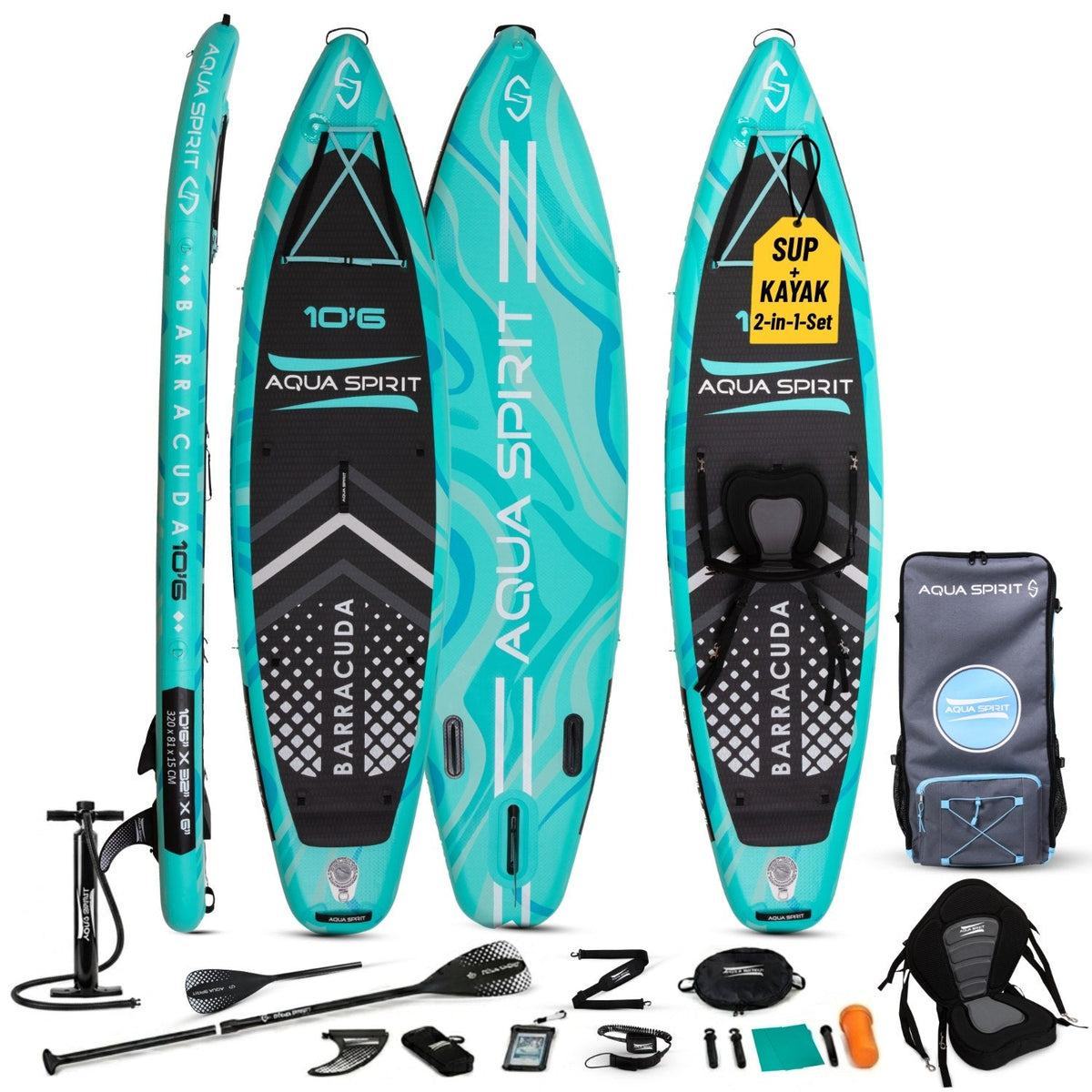 Aqua Spirit Barracuda 10'6" Inflatable Paddle Board & Kayak Package