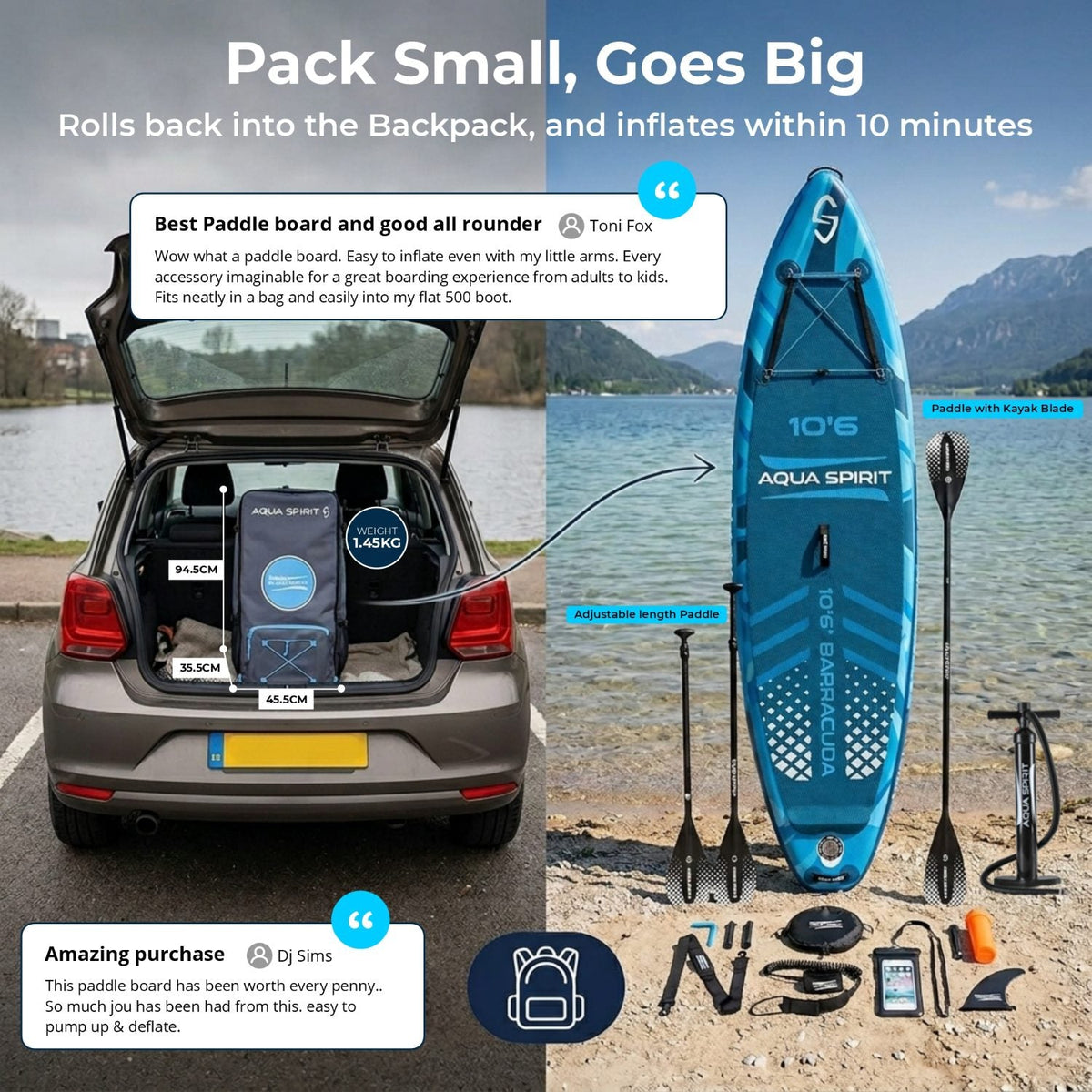 Aqua Spirit Barracuda 10'6" Inflatable Paddle Board & Kayak Package