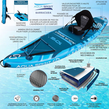 Aqua Spirit Barracuda 10'6" Inflatable Paddle Board & Kayak Package