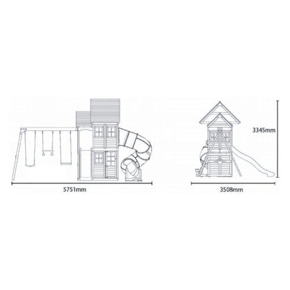 Rebo Wildwood Warren Tower Playhouse with Triple Swing & Dual Slides